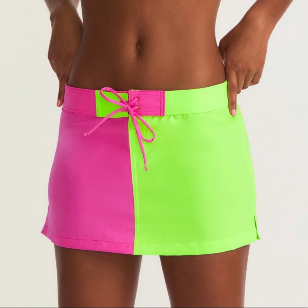 Love Shack Fancy X Hurley Boardie Skirt Magenta/Neon Lime NWT! Size XS!